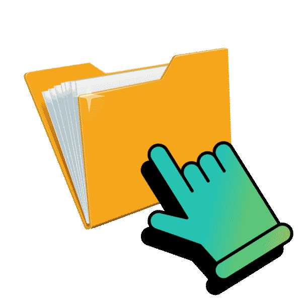 A pointing hand cursor hovering over a file folder