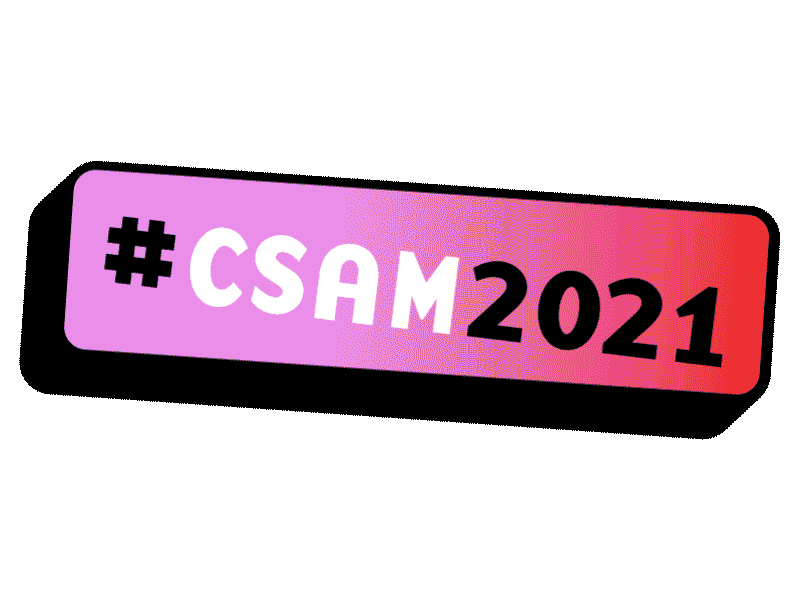 The hashtag #CSAM2021 on a colour-changing background