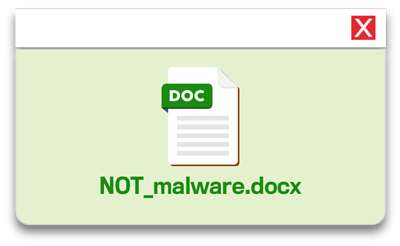 window with document icon named not_malware.docx