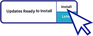 query field saying Updates Ready to Install, with buttons Install and Later, with cursor hovering over Install