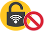 lock with wifi symbol and 'do not' symbol