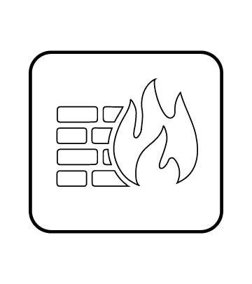 firewall symbol: a brick wall with a large flame next to it