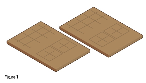 Figure 1, deux murs de maison en pain d'épices, à plat