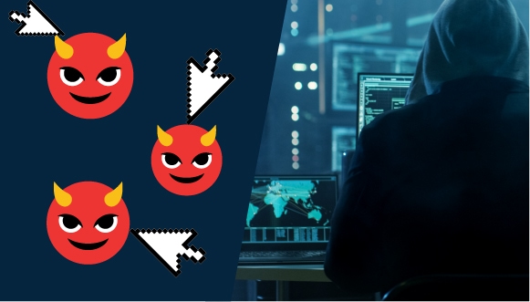 "a hacker in a hoodie, cursors and devil emojis"